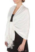 Sakkas Large Soft Silky Pashmina Shawl Wrap Scarf Stole in Solid Colors#color_Ivory