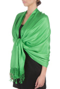 Sakkas Large Soft Silky Pashmina Shawl Wrap Scarf Stole in Solid Colors#color_KellyGreen