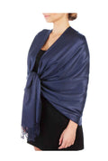 Sakkas Large Soft Silky Pashmina Shawl Wrap Scarf Stole in Solid Colors#color_Navy