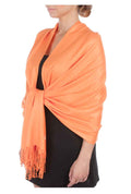 Sakkas Large Soft Silky Pashmina Shawl Wrap Scarf Stole in Solid Colors#color_Peach