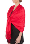 Sakkas Large Soft Silky Pashmina Shawl Wrap Scarf Stole in Solid Colors#color_Red