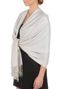 Sakkas Large Soft Silky Pashmina Shawl Wrap Scarf Stole in Solid Colors#color_SilverGrey
