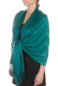 Sakkas Large Soft Silky Pashmina Shawl Wrap Scarf Stole in Solid Colors#color_Teal