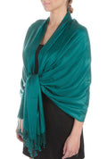 Sakkas Large Soft Silky Pashmina Shawl Wrap Scarf Stole in Solid Colors#color_Teal 