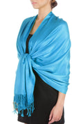 Sakkas Large Soft Silky Pashmina Shawl Wrap Scarf Stole in Solid Colors#color_Turquoise