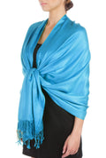 Sakkas Large Soft Silky Pashmina Shawl Wrap Scarf Stole in Solid Colors#color_Turquoise 