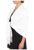 Sakkas Large Soft Silky Pashmina Shawl Wrap Scarf Stole in Solid Colors#color_White