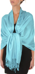 Sakkas 78" X 28" Rayon from Bamboo Soft Solid Pashmina Feel Shawl / Wrap / Stole#color_Aqua