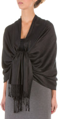 Sakkas 78" X 28" Rayon from Bamboo Soft Solid Pashmina Feel Shawl / Wrap / Stole#color_Black
