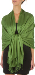 Sakkas 78" X 28" Rayon from Bamboo Soft Solid Pashmina Feel Shawl / Wrap / Stole#color_OliveGreen