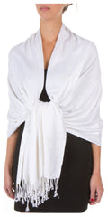 Sakkas 78" X 28" Rayon from Bamboo Soft Solid Pashmina Feel Shawl / Wrap / Stole#color_White