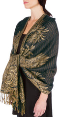 Sakkas 70" x 28" Big Paisley Jacquard Layered Woven Pashmina Shawl / Wrap Stole#color_Charcoal