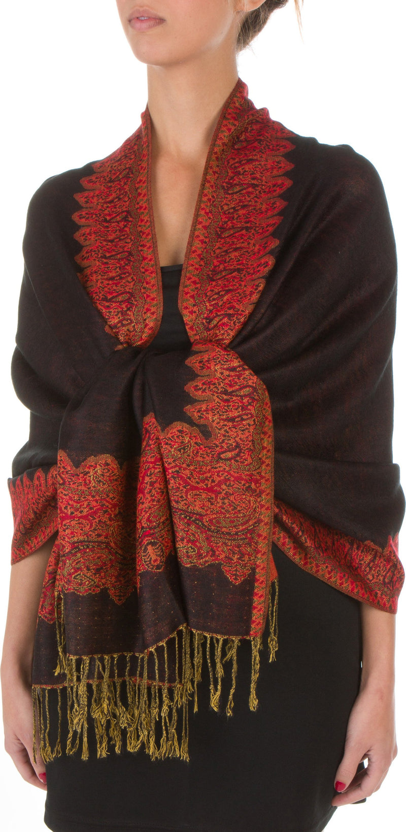 Sakkas 70" x 28" Border Pattern Layered Woven Pashmina Shawl Scarf Wrap Stole