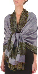 Sakkas 70" x 28" Border Pattern Layered Woven Pashmina Shawl Scarf Wrap Stole