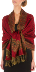 Sakkas 70" x 28" Border Pattern Layered Woven Pashmina Shawl Scarf Wrap Stole#color_Red