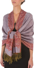 Sakkas 70" x 28" Border Pattern Layered Woven Pashmina Shawl Scarf Wrap Stole#color_RoseQuartz