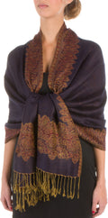 Sakkas 70" x 28" Border Pattern Layered Woven Pashmina Shawl Scarf Wrap Stole#color_Sapphire