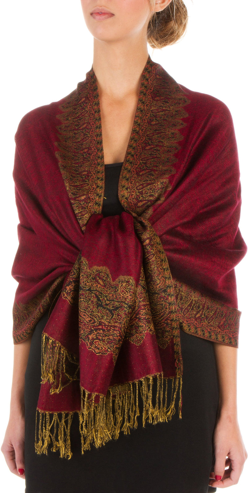 Sakkas 70" x 28" Border Pattern Layered Woven Pashmina Shawl Scarf Wrap Stole