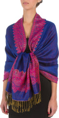 Sakkas 70" x 28" Border Pattern Layered Woven Pashmina Shawl Scarf Wrap Stole#color_RoyalBlue