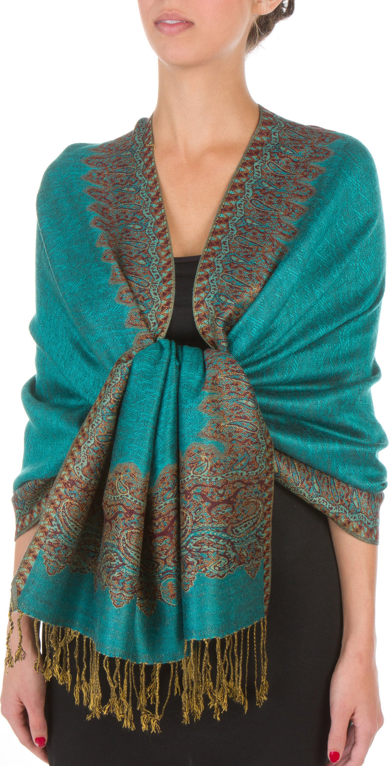 Sakkas 70" x 28" Border Pattern Layered Woven Pashmina Shawl Scarf Wrap Stole