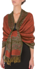 Sakkas 70" x 28" Border Pattern Layered Woven Pashmina Shawl Scarf Wrap Stole#color_Tangerine