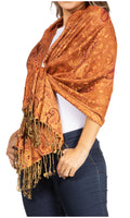 Sakkas Double Layer Jacquard Paisley Pashmina Shawl / Wrap / Stole#color_Amber
