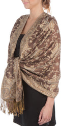 Sakkas Double Layer Jacquard Paisley Pashmina Shawl / Wrap / Stole#color_CopperBrown/Gold