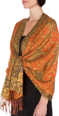 Sakkas Double Layer Jacquard Paisley Pashmina Shawl / Wrap / Stole#color_Orange