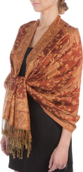 Sakkas Double Layer Jacquard Paisley Pashmina Shawl / Wrap / Stole#color_Rust/Gold