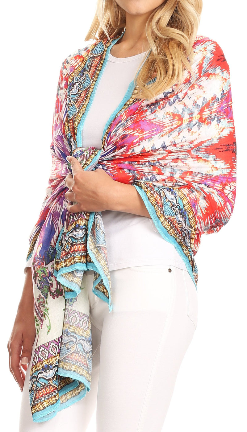 Sakkas Tuma Colorful Printed Lightweight Gauzy Scarf Shawl