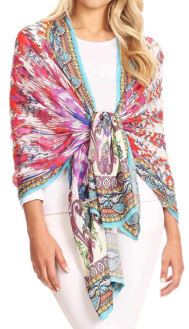 Sakkas Tuma Colorful Printed Lightweight Gauzy Scarf Shawl