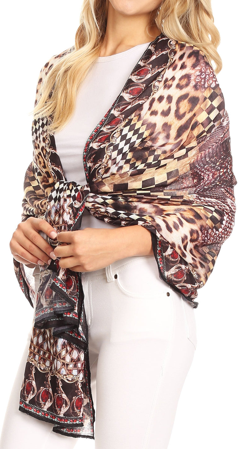 Sakkas Tuma Colorful Printed Lightweight Gauzy Scarf Shawl