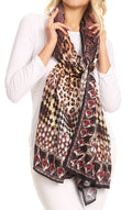 Sakkas Tuma Colorful Printed Lightweight Gauzy Scarf Shawl#color_17246-Brown-leopard