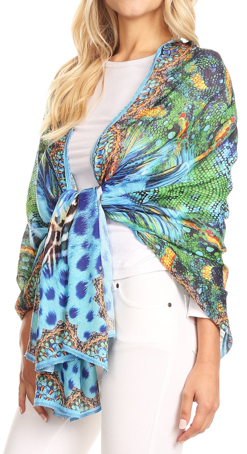 Sakkas Tuma Colorful Printed Lightweight Gauzy Scarf Shawl