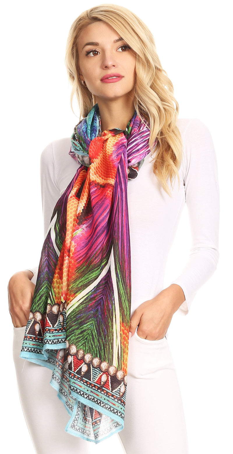 Sakkas Tuma Colorful Printed Lightweight Gauzy Scarf Shawl