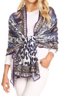 Sakkas Tuma Colorful Printed Lightweight Gauzy Scarf Shawl#color_17249-Blue/White-porcelain