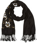 Sakkas Metallic Leaves Pashmina Scarf / Stole / Wrap / Shawl#color_Black