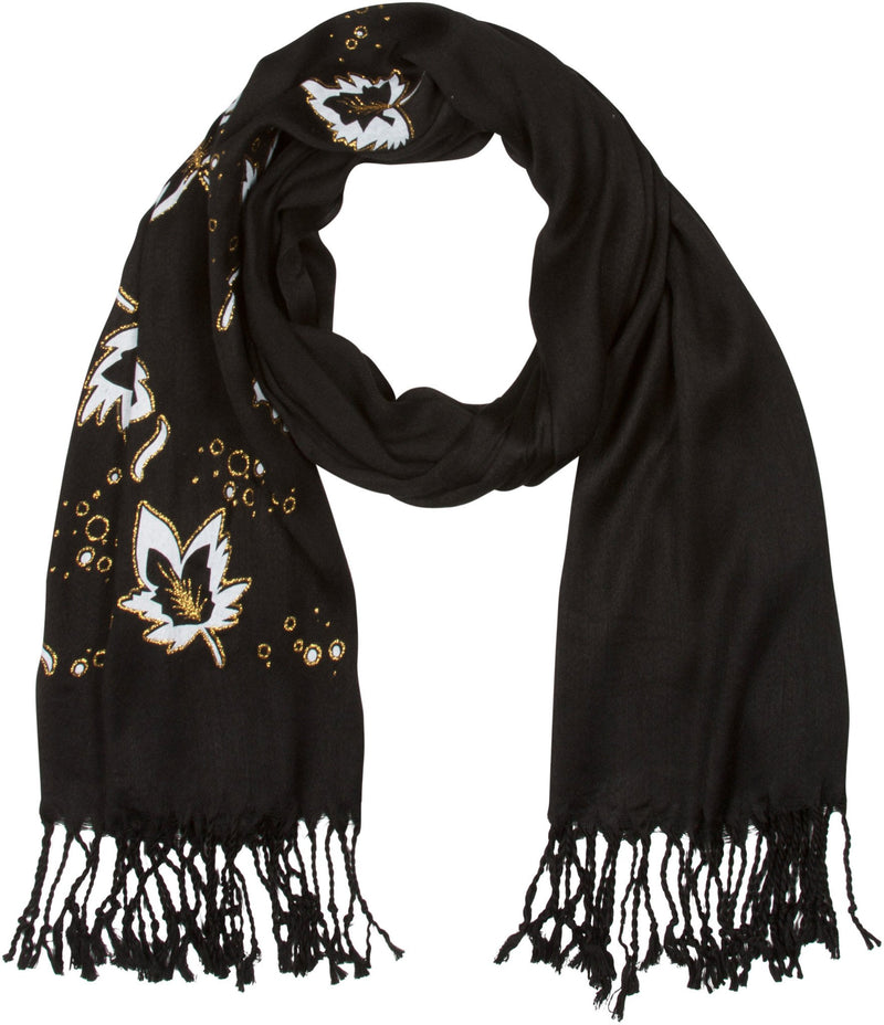 Sakkas Metallic Leaves Pashmina Scarf / Stole / Wrap / Shawl