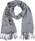 Sakkas Metallic Leaves Pashmina Scarf / Stole / Wrap / Shawl#color_Grey
