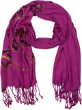 Sakkas Metallic Leaves Pashmina Scarf / Stole / Wrap / Shawl#color_Magenta