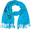 Sakkas Metallic Leaves Pashmina Scarf / Stole / Wrap / Shawl#color_Turquoise