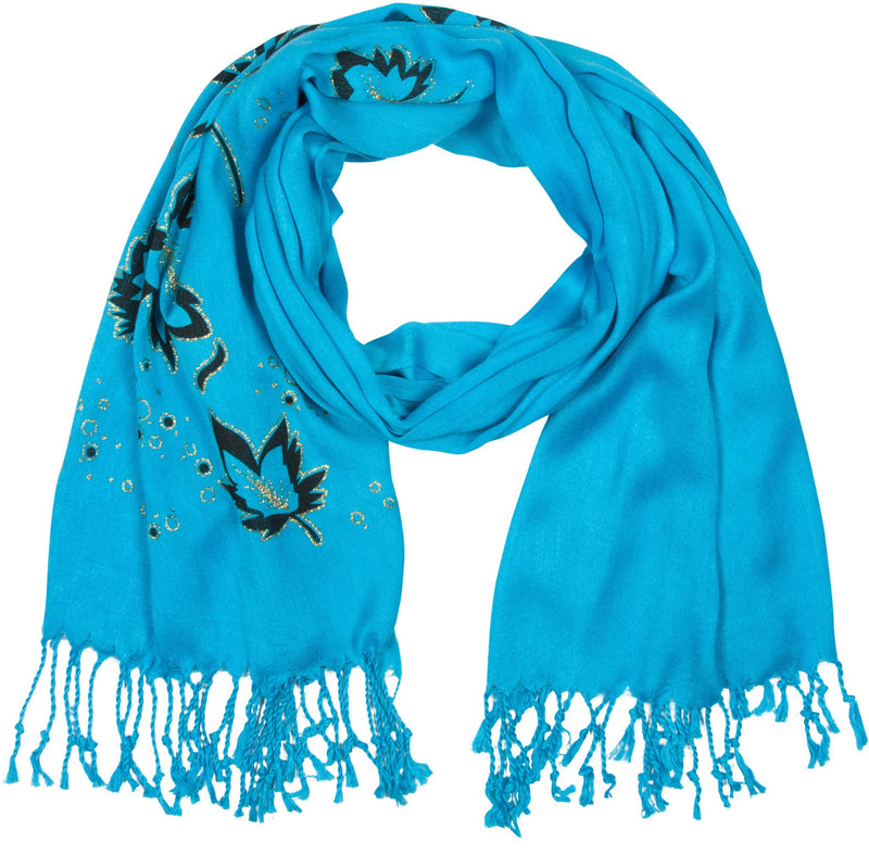Sakkas Metallic Leaves Pashmina Scarf / Stole / Wrap / Shawl
