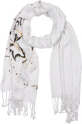 Sakkas Metallic Leaves Pashmina Scarf / Stole / Wrap / Shawl#color_White