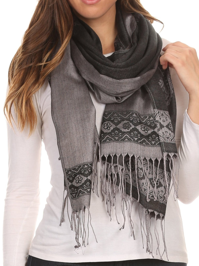 Sakkas Seily Long Extra Wide Fringe Paisley Patterned Pashmina Shawl / Scarf