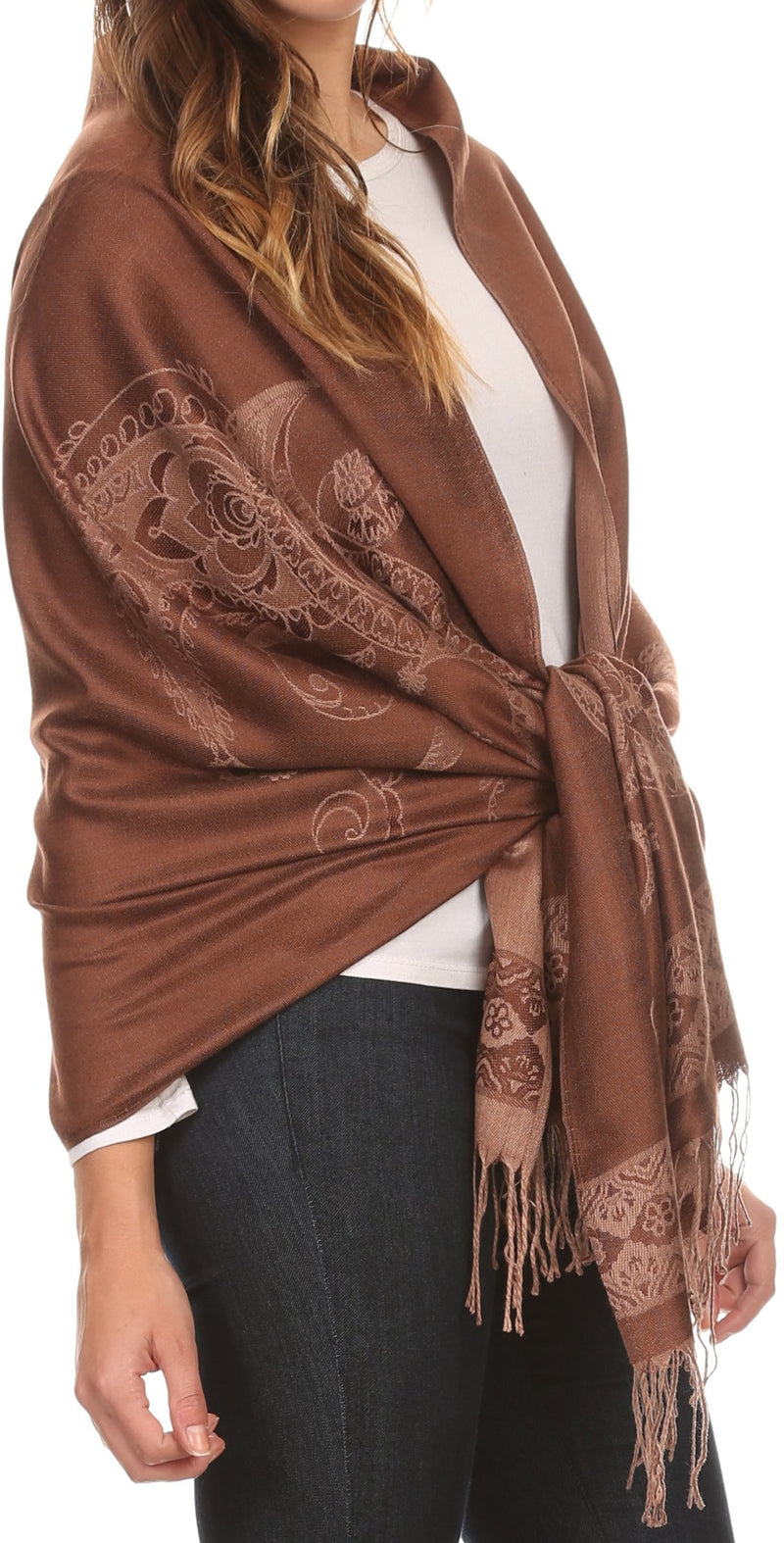 Sakkas Seily Long Extra Wide Fringe Paisley Patterned Pashmina Shawl / Scarf