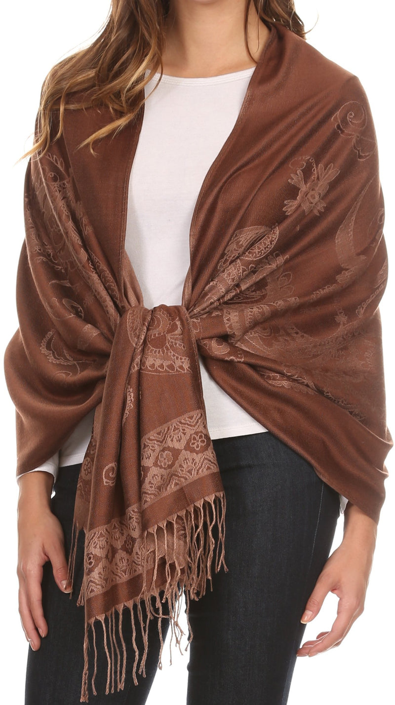 Sakkas Seily Long Extra Wide Fringe Paisley Patterned Pashmina Shawl / Scarf
