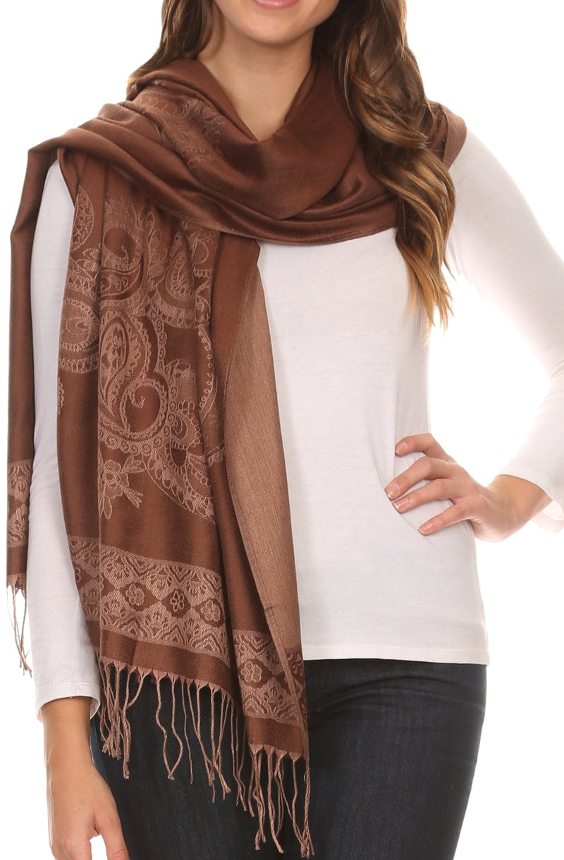 Sakkas Seily Long Extra Wide Fringe Paisley Patterned Pashmina Shawl / Scarf