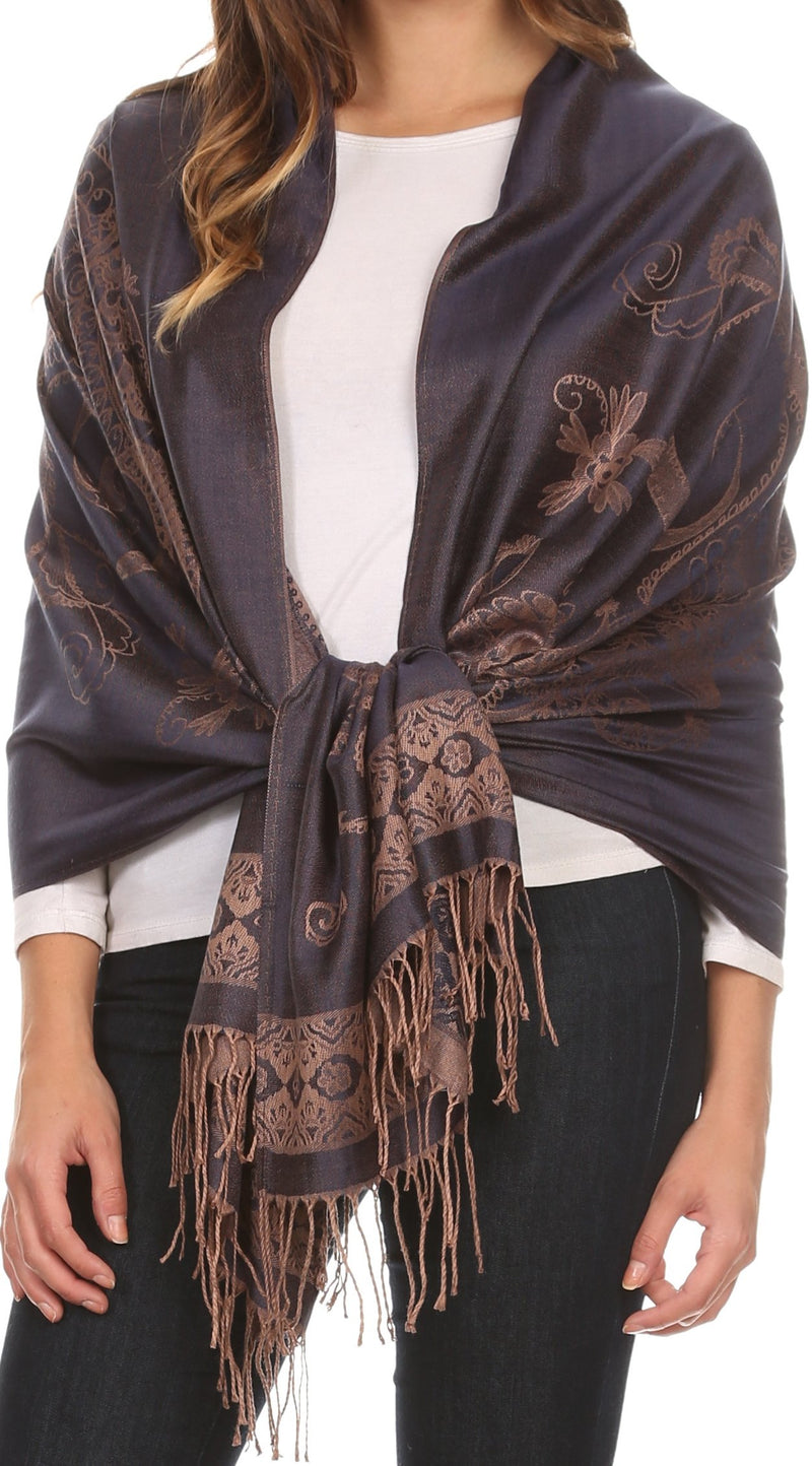 Sakkas Seily Long Extra Wide Fringe Paisley Patterned Pashmina Shawl / Scarf