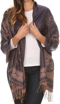 Sakkas Seily Long Extra Wide Fringe Paisley Patterned Pashmina Shawl / Scarf#color_Navy / Golden