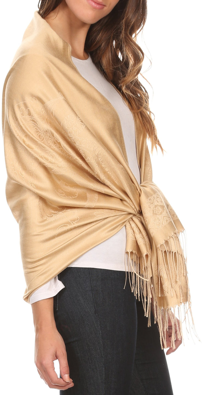 Sakkas Seily Long Extra Wide Fringe Paisley Patterned Pashmina Shawl / Scarf